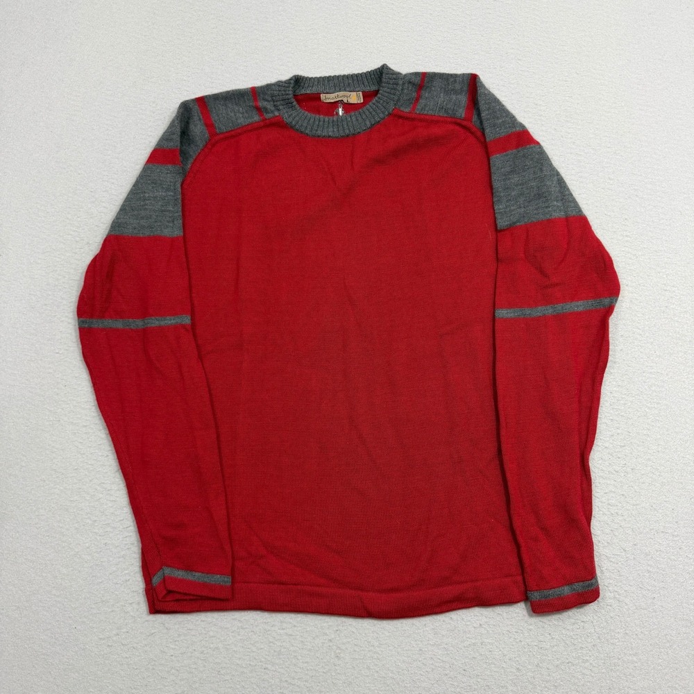 Smartwool Sweater Mens Large Red Merino Wool Crew Neck Striped Long Sleeve